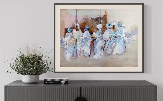 A Friday by Abdelmajed Abdel Mahmood framed art print in modern home interior - Sudanese Islamic artwork wall decor