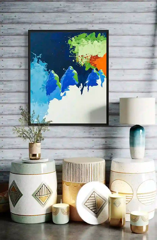 Spirits of The Nile framed art print by Bakri Moaz displayed in modern home interior with ceramic decor - buy online