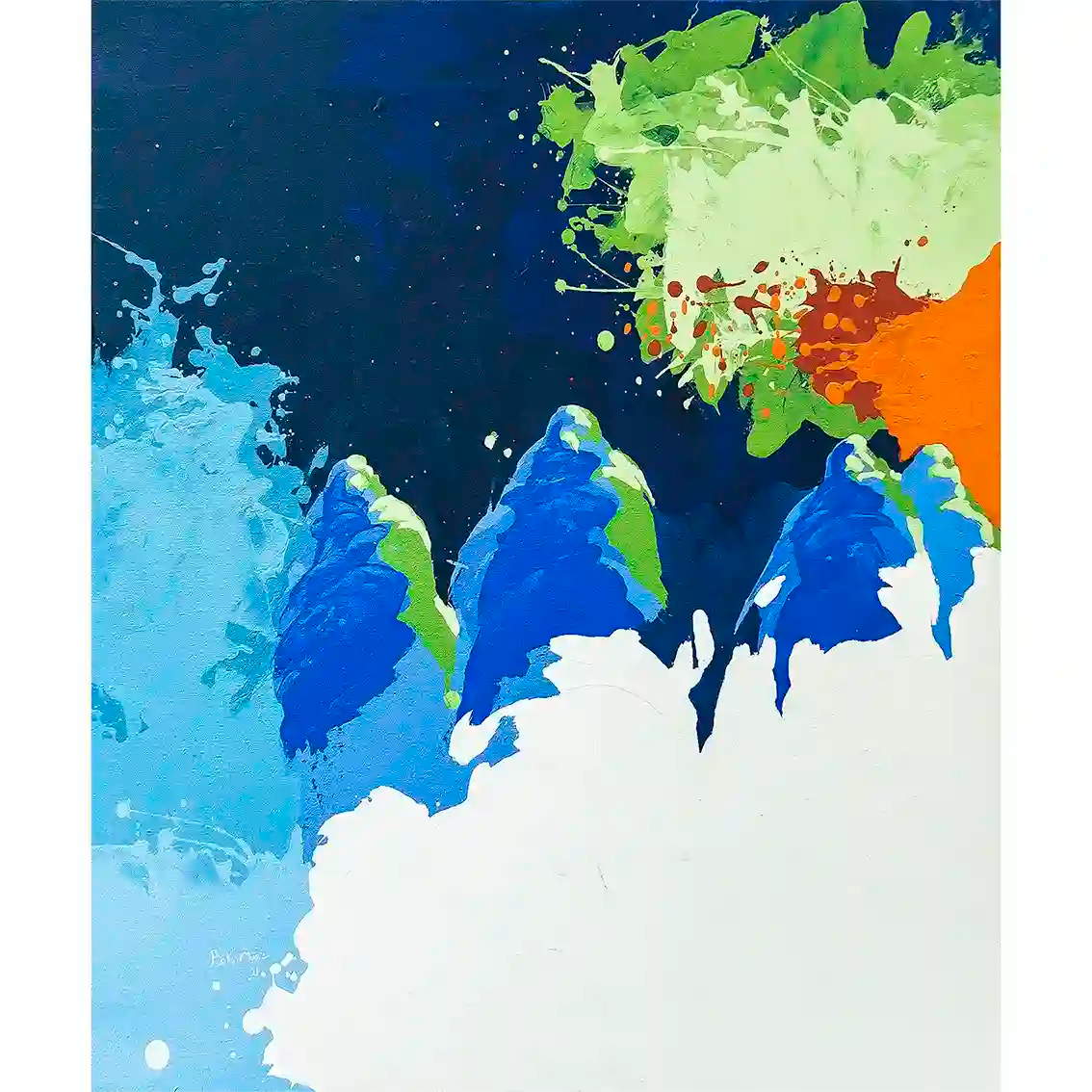 'Spirits of The Nile' art print by Bakri Moaz - abstract Sudanese women in cosmic blue green orange painting available for sale
