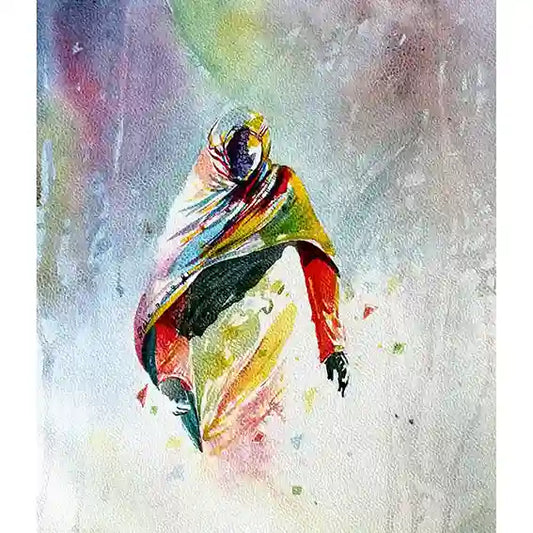 Abstract painting of a Sudanese woman on a colorful textured background art print by visual Sudanese artist Galal Yousif, UAE