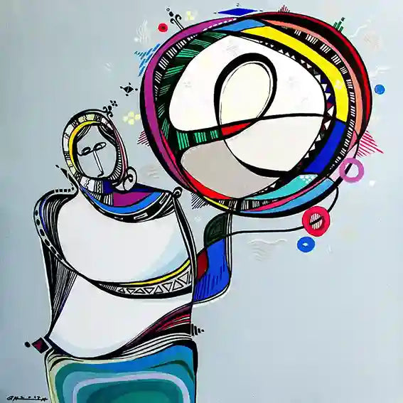 Worried Thoughts 1  art print by visual Sudanese artist Galal Yousif depicting a lady thinking of life and outcomes of it