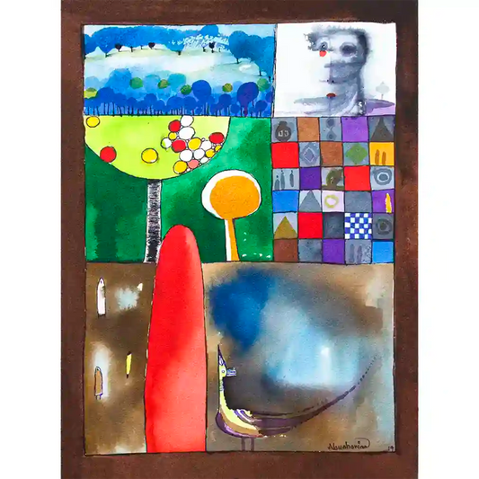 'The Secret Garden' abstract art print by Abushariaa Ahmed featuring colourful geometric patterns and landscape element