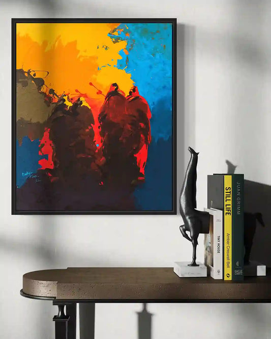 What Remains framed art print by Bakri Moaz displayed in modern interior, abstract spiritual artwork in black frame