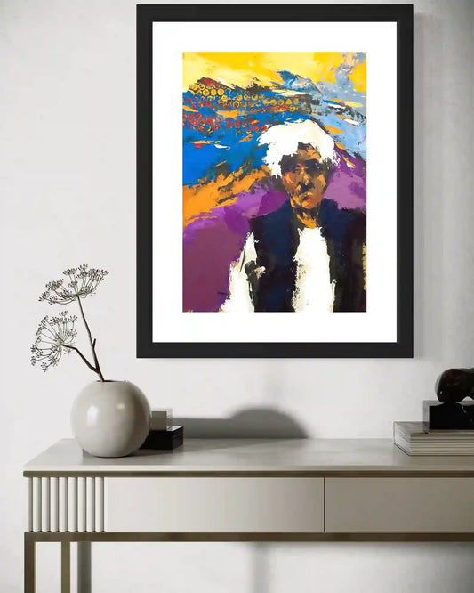 Before They Fade 2 by Bakri Moaz framed artwork displayed in minimalist interior with white console and ceramic vase