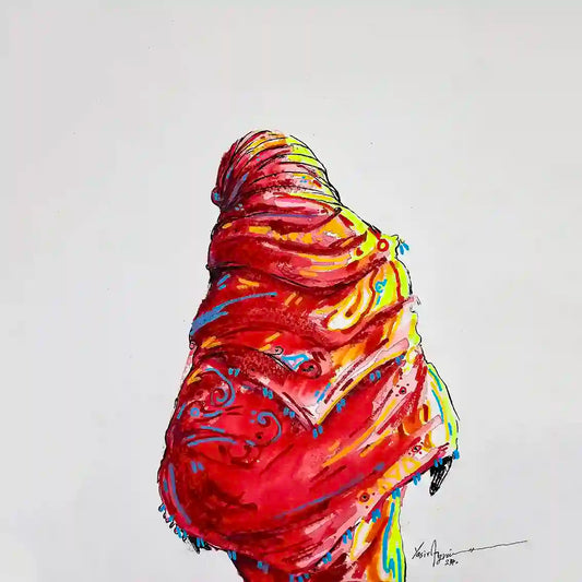 Daughters of the Nile 4 art print by Yasir Algarai featuring Sudanese woman in colorful traditional dress, vibrant painting