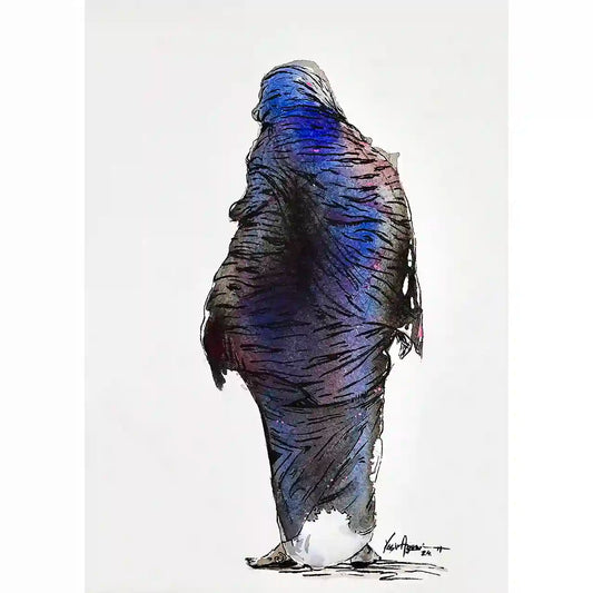 Daughters Nile 6 art print Yasir Algrai Sudanese woman traditional dress blue purple ink watercolor contemporary Africa art