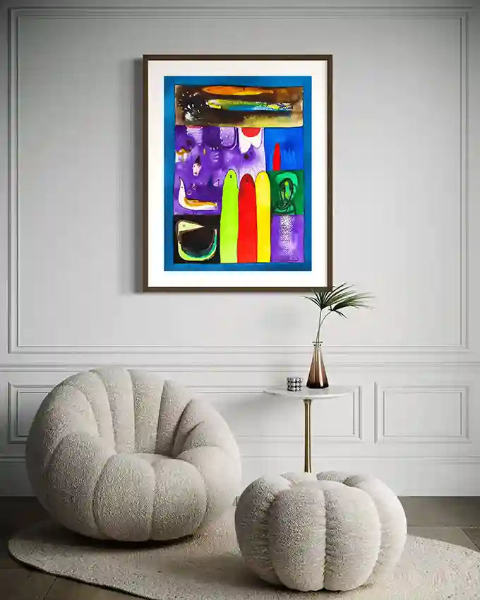 Fragmented Dreams framed art print by Abushariaa Ahmed displayed in elegant living room with plush seating