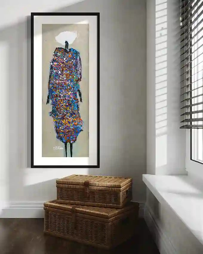Contemporary home decor featuring Hani Khalil's Sufi 7 standing meditation art print in elegant black frame