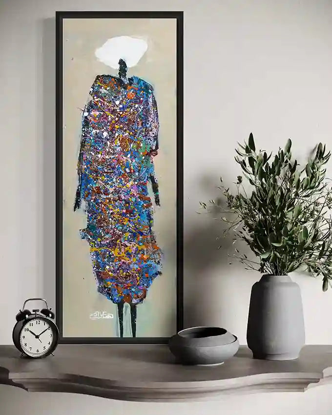 Sufi 7 by Hani Khalil framed vertical spiritual art print displayed in modern minimalist interior with contemporary decor