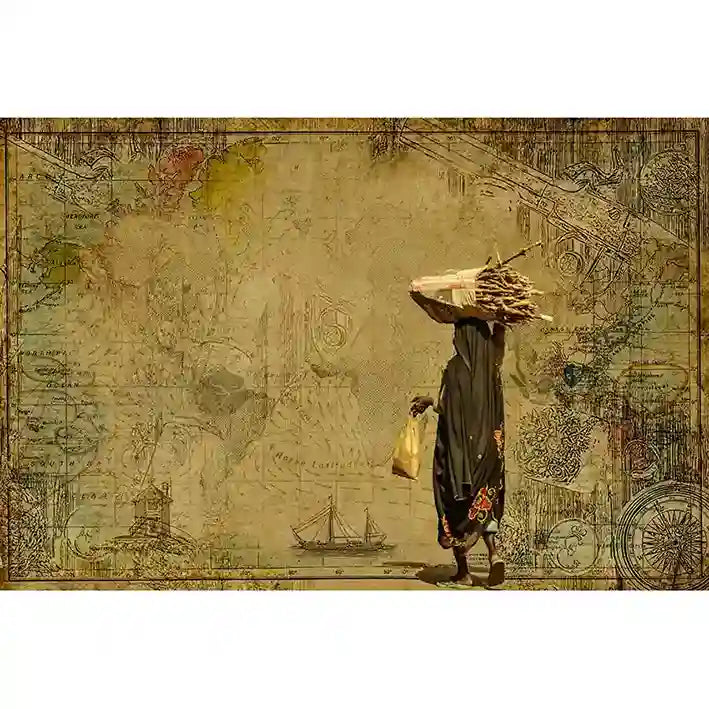 I Rise digital collage art print empowering woman strength resilience vintage nautical map background inspirational decor