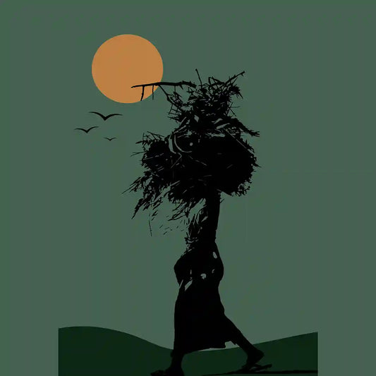 In Silhouette 3 digital art print, African woman silhouette with sunset landscape and birds, contemporary wall art