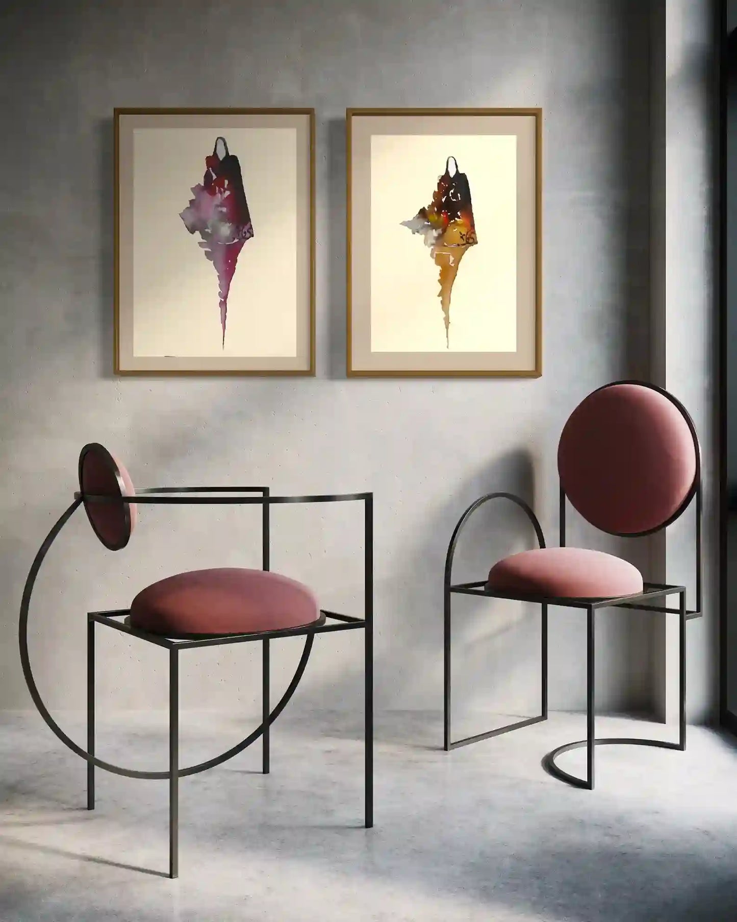 Lady From My Culture art print set by Gungalito in gold frames, watercolor cultural fashion artwork modern wall decor pair