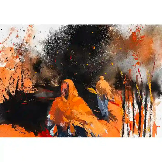 Remnants 1 art print by Bakri Moaz - abstract expressionist painting with female figures in orange black - buy online